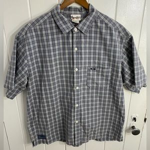 Mens Walt Disney World Button up L Large Plaid Blue‎ Short Sleeve